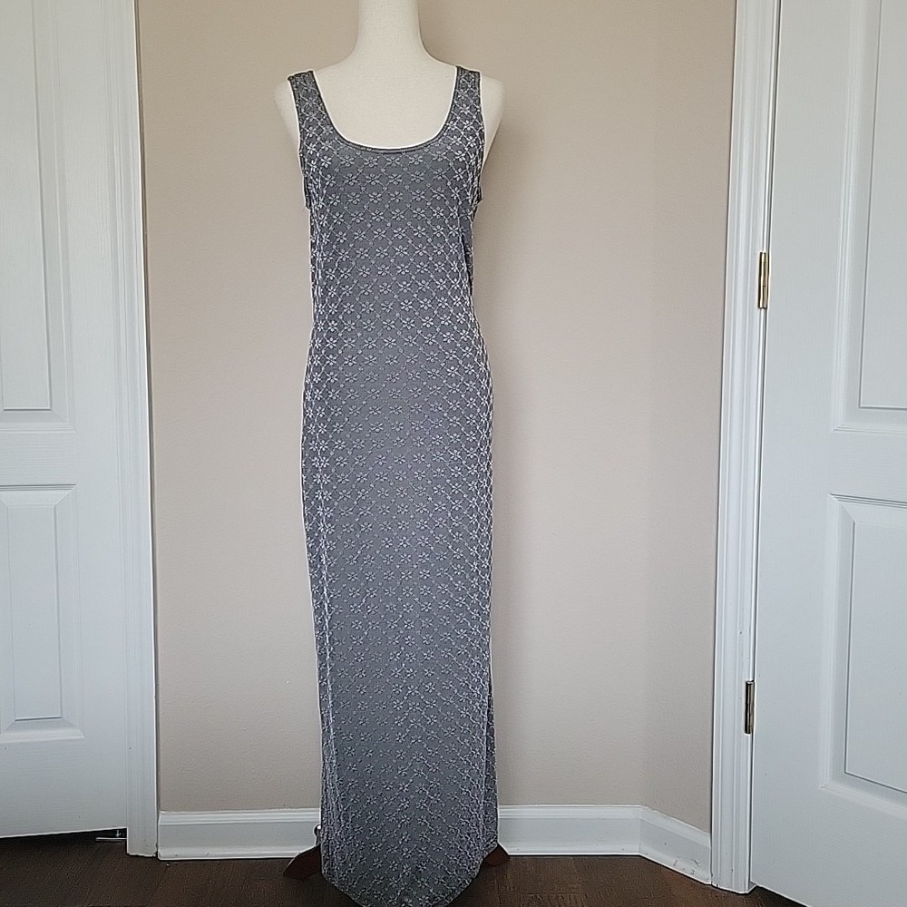Vintage The Attic Gray Maxi Dress Size M Fairy Grunge 90s Floral Sleeveless Gray